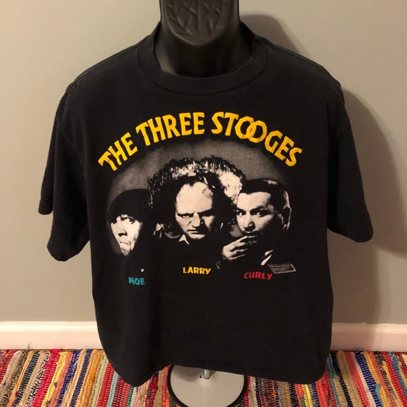 Vintage | Shirts | 988 Three Stooges Shirt Moe Larry Curly Black Xl ...
